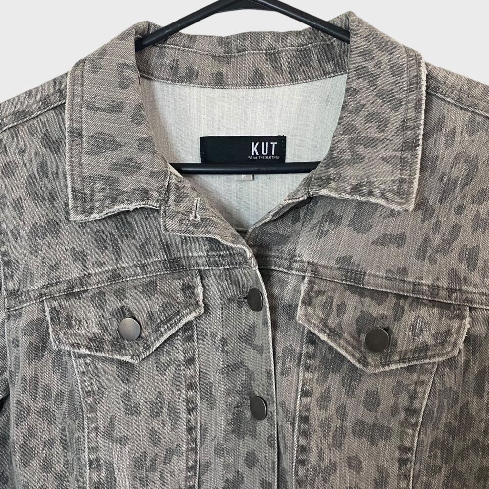 Kut From The Kloth Hand-Painted Denim Jacket Women's Medium Gray Cheetah Print - Picture 5 of 13